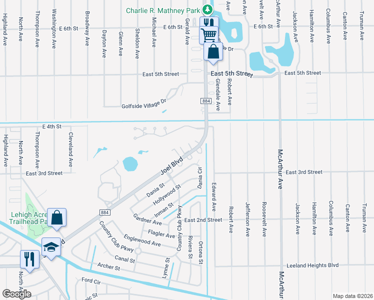 map of restaurants, bars, coffee shops, grocery stores, and more near 358 Easton Court in Lehigh Acres