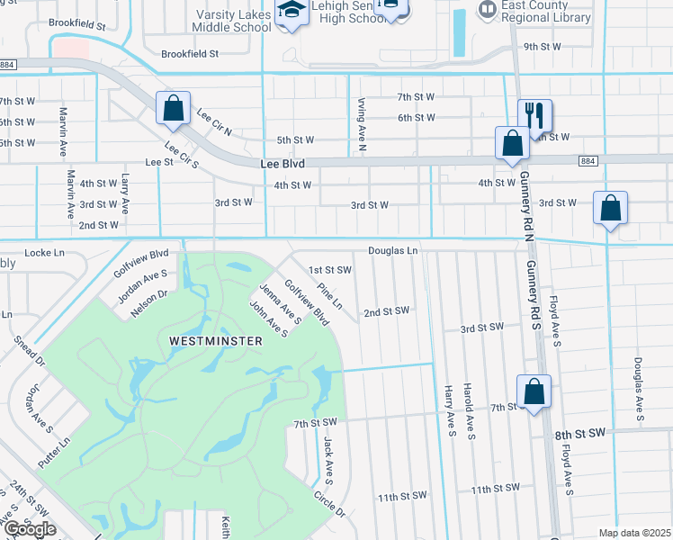 map of restaurants, bars, coffee shops, grocery stores, and more near 118 Ivan Avenue South in Lehigh Acres