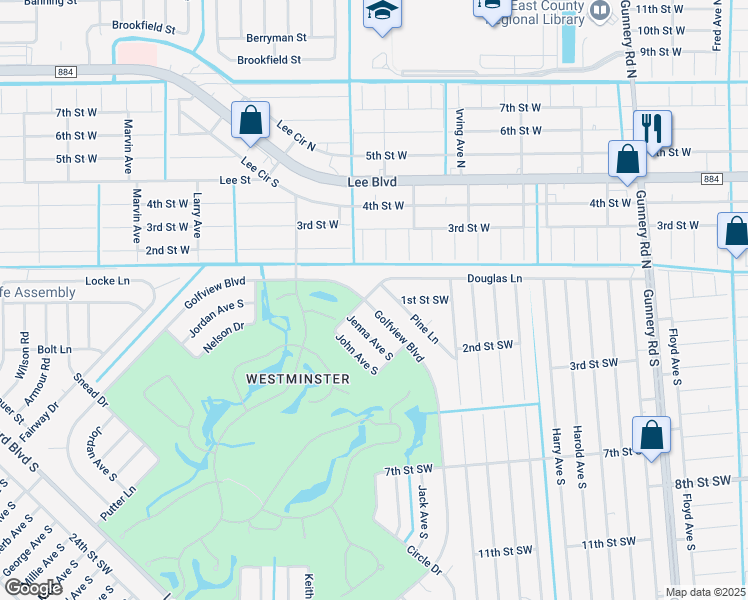 map of restaurants, bars, coffee shops, grocery stores, and more near 4693 Golfview Boulevard in Lehigh Acres