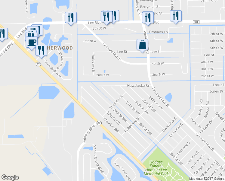map of restaurants, bars, coffee shops, grocery stores, and more near 5317 28th Street Southwest in Lehigh Acres