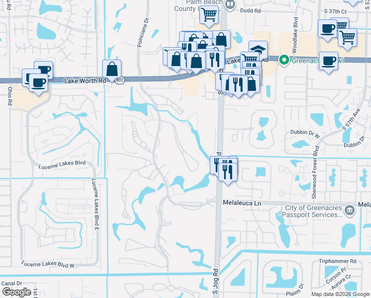 map of restaurants, bars, coffee shops, grocery stores, and more near 4244 Deste Court in Lake Worth