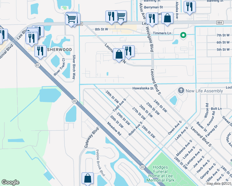 map of restaurants, bars, coffee shops, grocery stores, and more near 5319 27th Street Southwest in Lehigh Acres