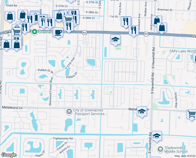 map of restaurants, bars, coffee shops, grocery stores, and more near 1006 10th Lane in Greenacres