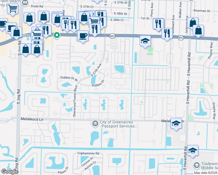 map of restaurants, bars, coffee shops, grocery stores, and more near 1407 14th Lane in Greenacres