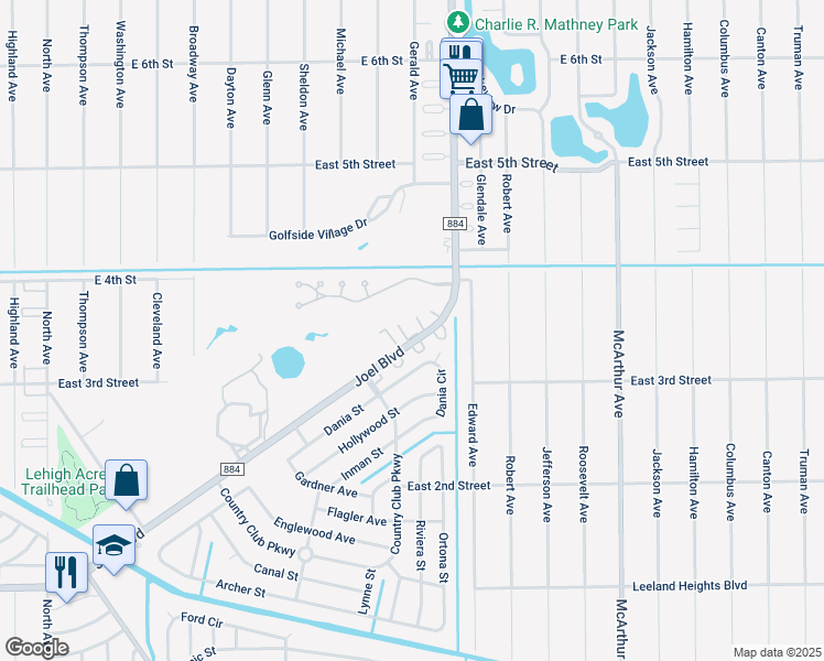 map of restaurants, bars, coffee shops, grocery stores, and more near 235 Joel Boulevard in Lehigh Acres