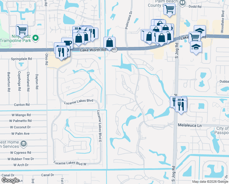 map of restaurants, bars, coffee shops, grocery stores, and more near 4200-4498 Charleston Street in Lake Worth