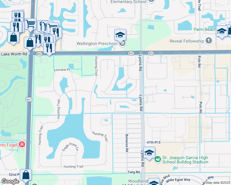 map of restaurants, bars, coffee shops, grocery stores, and more near 9262 Emily Circle in Lake Worth