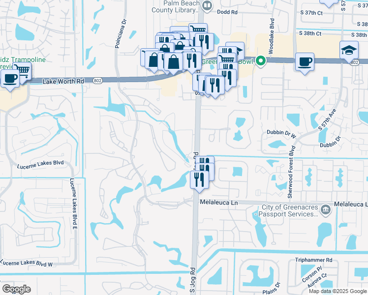 map of restaurants, bars, coffee shops, grocery stores, and more near 4391-4445 Jog Road in Lake Worth
