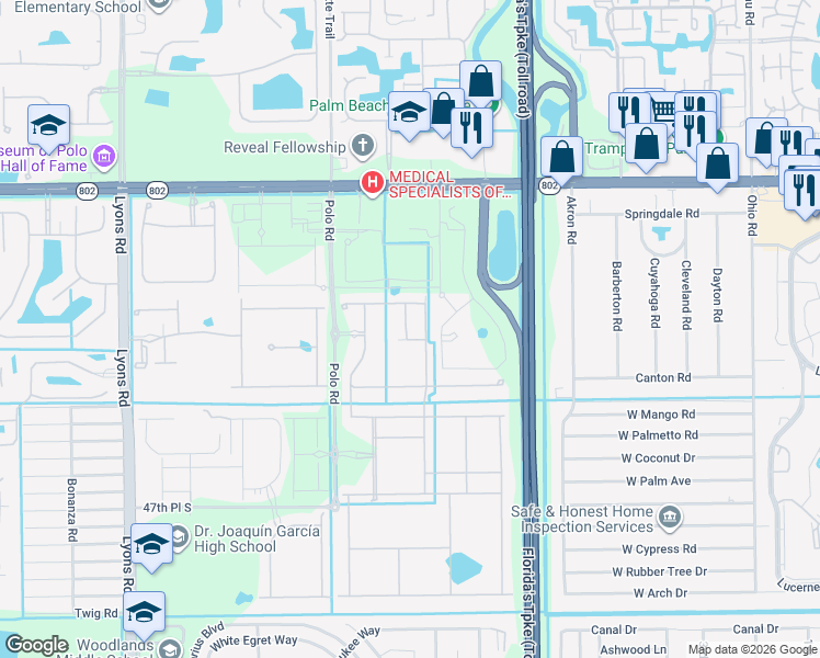 map of restaurants, bars, coffee shops, grocery stores, and more near 4573 San Fratello Circle in Lake Worth