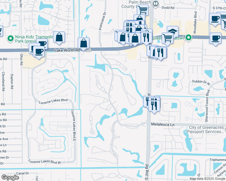 map of restaurants, bars, coffee shops, grocery stores, and more near 4343 Trevi Court in Lake Worth