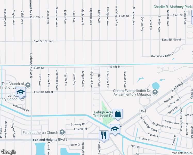 map of restaurants, bars, coffee shops, grocery stores, and more near 316 North Avenue in Lehigh Acres