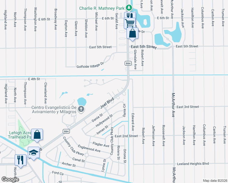 map of restaurants, bars, coffee shops, grocery stores, and more near C Eustis Avenue in Lehigh Acres