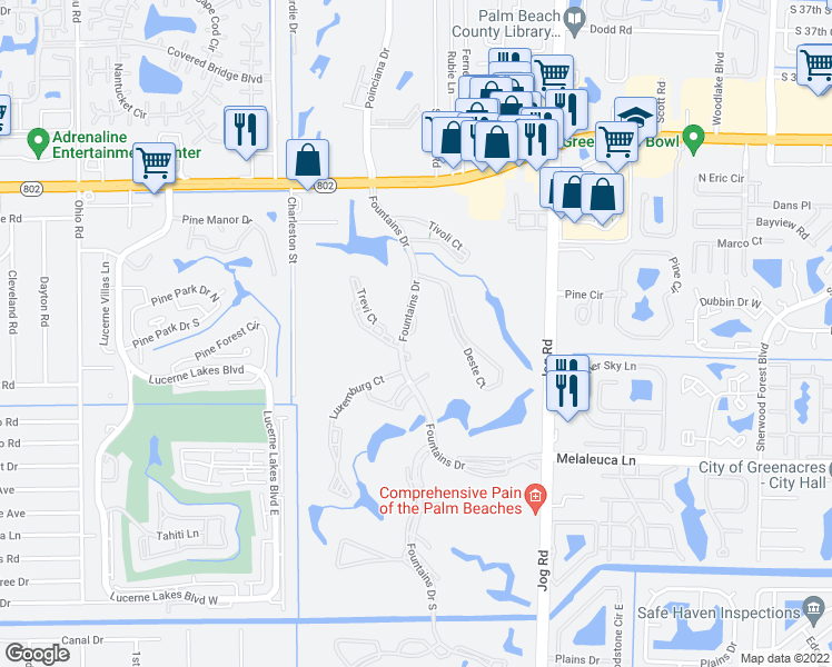map of restaurants, bars, coffee shops, grocery stores, and more near 4480 Fountains Drive in Lake Worth
