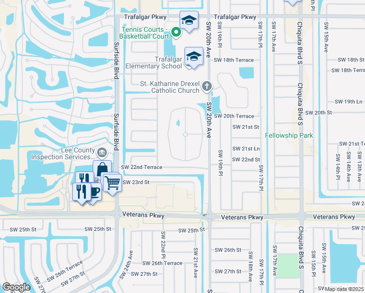 map of restaurants, bars, coffee shops, grocery stores, and more near 2043 Willow Branch Drive in Cape Coral