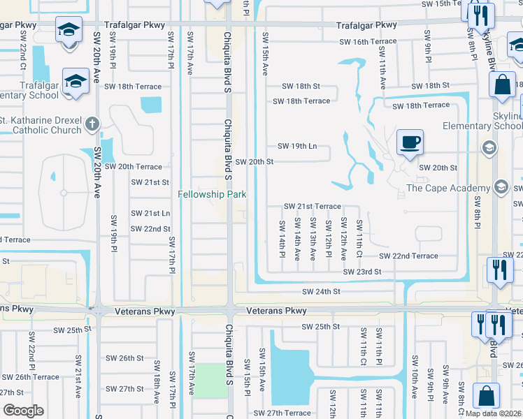 map of restaurants, bars, coffee shops, grocery stores, and more near 2120 Southwest 15th Avenue in Cape Coral