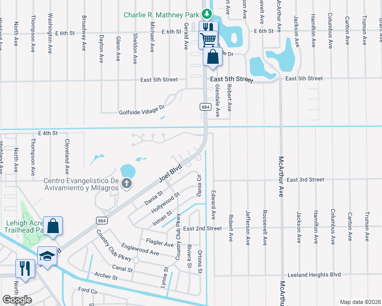 map of restaurants, bars, coffee shops, grocery stores, and more near C Gulf Lane in Lehigh Acres