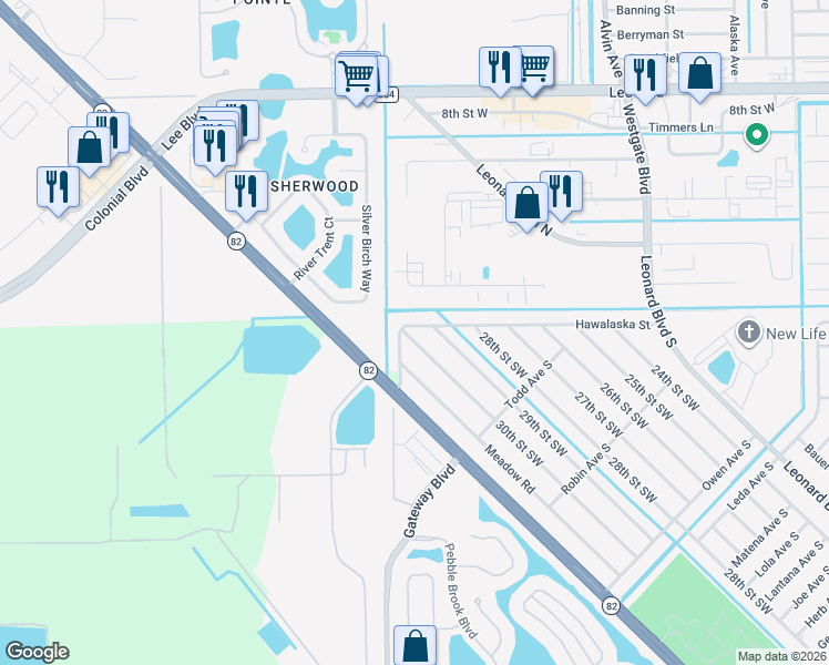 map of restaurants, bars, coffee shops, grocery stores, and more near 2908 Hawalaska Street in Lehigh Acres