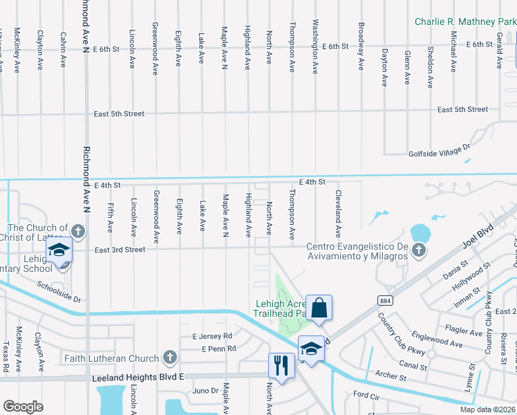 map of restaurants, bars, coffee shops, grocery stores, and more near 339 Richland Road in Lehigh Acres