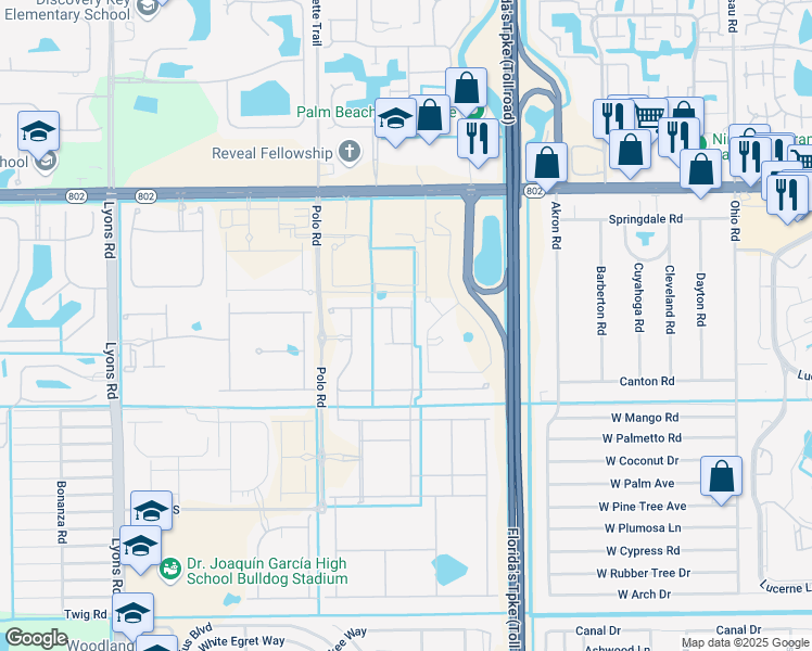 map of restaurants, bars, coffee shops, grocery stores, and more near 4573 San Fratello Circle in Lake Worth