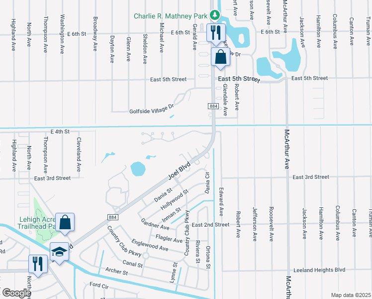 map of restaurants, bars, coffee shops, grocery stores, and more near 337 Joel Boulevard in Lehigh Acres