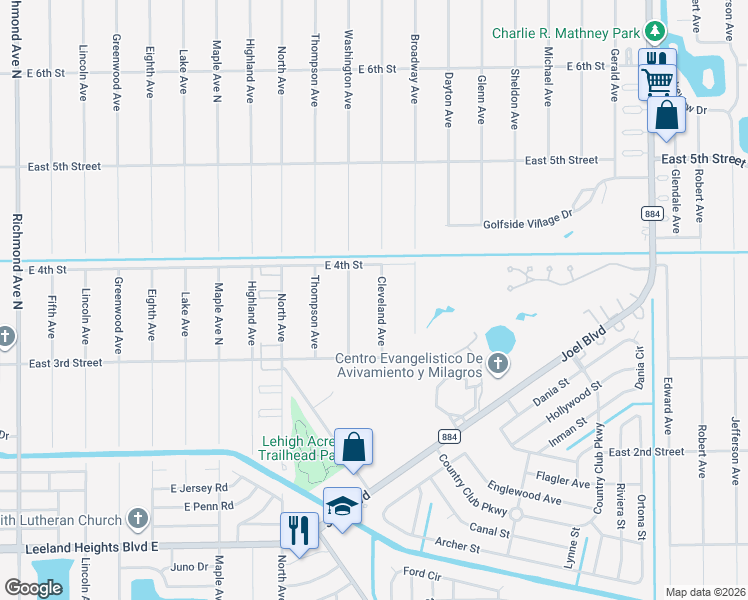 map of restaurants, bars, coffee shops, grocery stores, and more near 316 Cleveland Avenue in Lehigh Acres