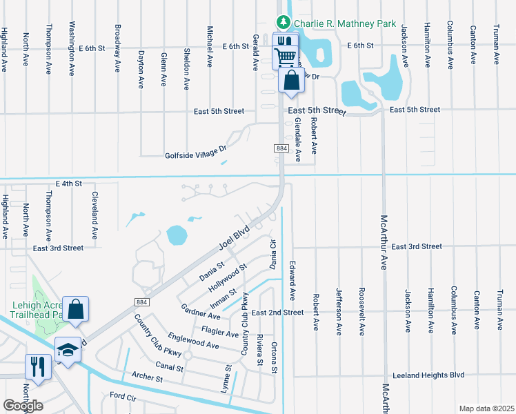 map of restaurants, bars, coffee shops, grocery stores, and more near C Eustis Avenue in Lehigh Acres