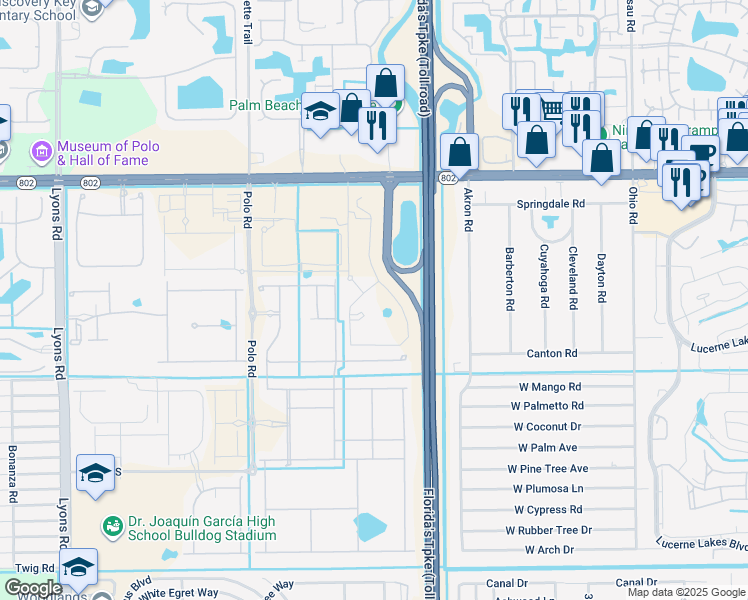 map of restaurants, bars, coffee shops, grocery stores, and more near 4580 San Fratello Circle in Lake Worth