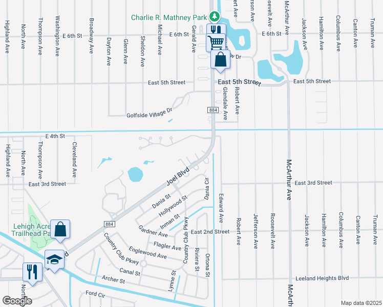 map of restaurants, bars, coffee shops, grocery stores, and more near C Eustis Avenue in Lehigh Acres