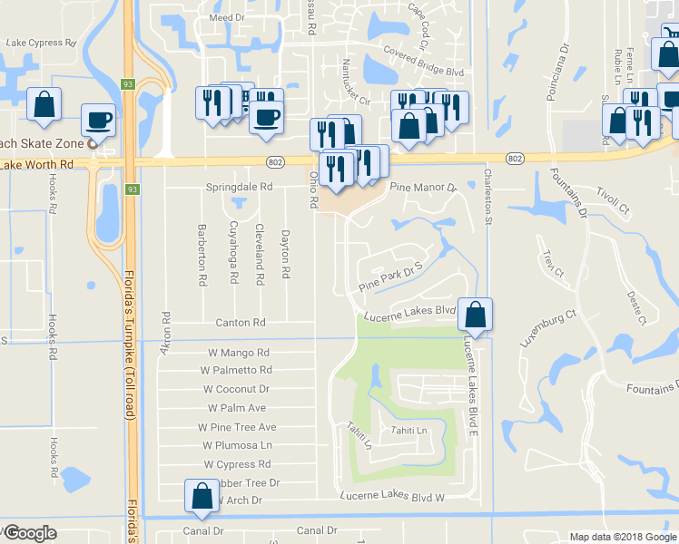 map of restaurants, bars, coffee shops, grocery stores, and more near 4450 Lucerne Villas Lane in Lake Worth