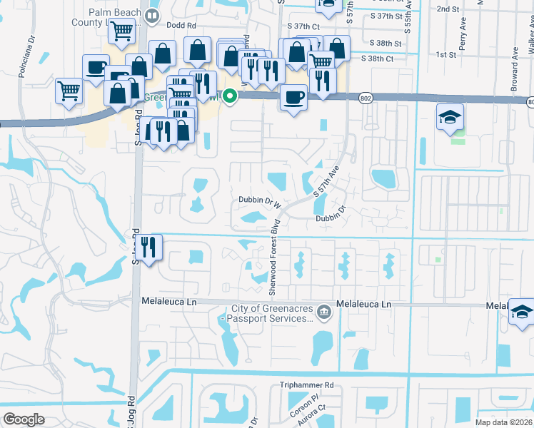 map of restaurants, bars, coffee shops, grocery stores, and more near 2011 20th Lane in Greenacres