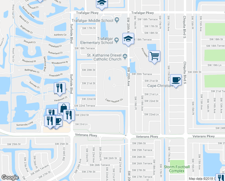 map of restaurants, bars, coffee shops, grocery stores, and more near 2046 Willow Branch Drive in Cape Coral