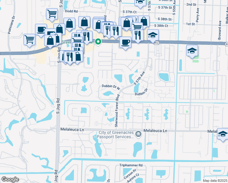 map of restaurants, bars, coffee shops, grocery stores, and more near 2012 20th Lane in Greenacres
