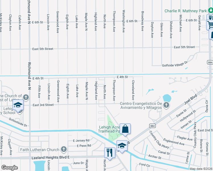 map of restaurants, bars, coffee shops, grocery stores, and more near 316 North Avenue in Lehigh Acres