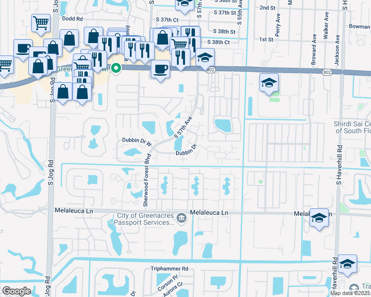 map of restaurants, bars, coffee shops, grocery stores, and more near 1511 15th Lane in Greenacres