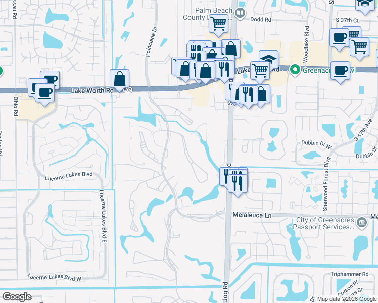 map of restaurants, bars, coffee shops, grocery stores, and more near 4286 Deste Court in Lake Worth