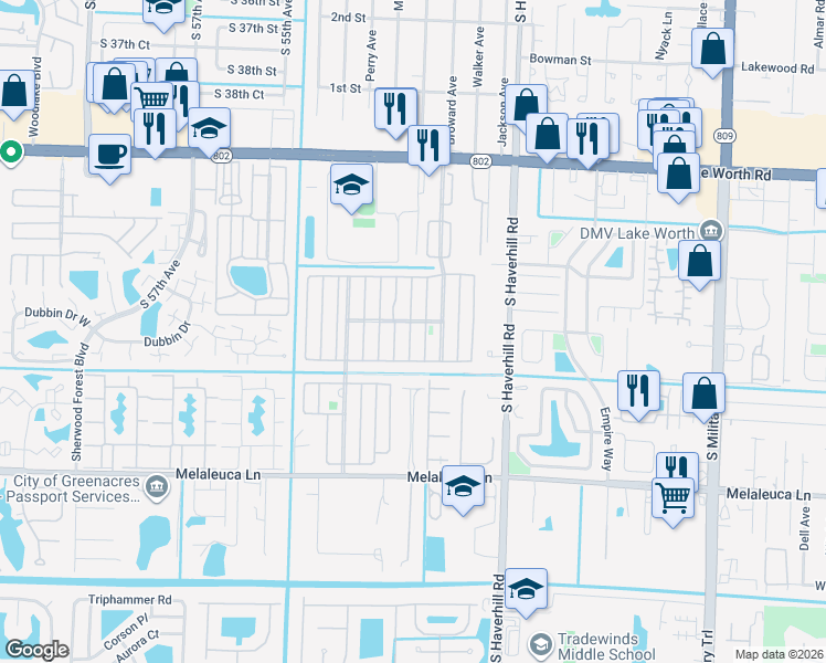 map of restaurants, bars, coffee shops, grocery stores, and more near 4406 Gretchen Place in Lake Worth