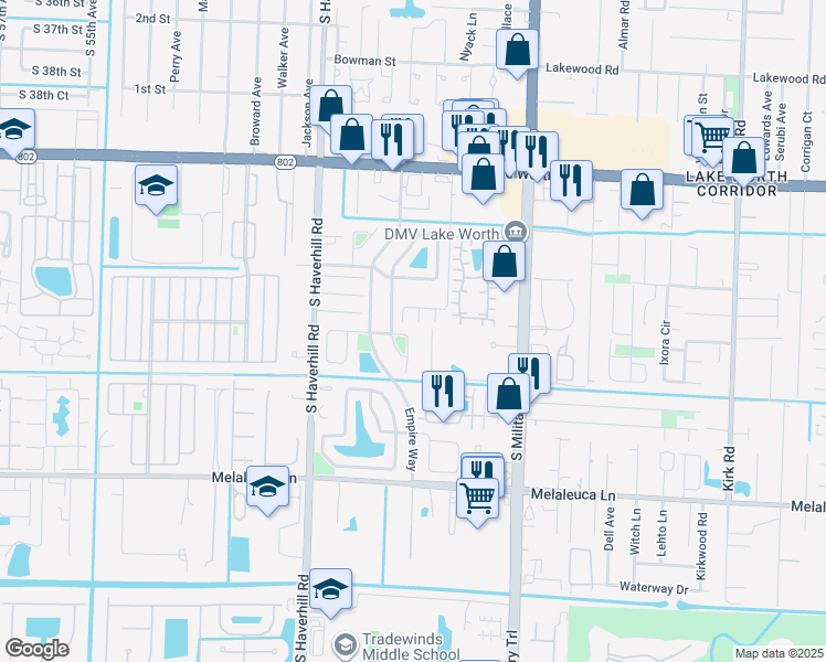 map of restaurants, bars, coffee shops, grocery stores, and more near 4400 Nicia Way in Greenacres