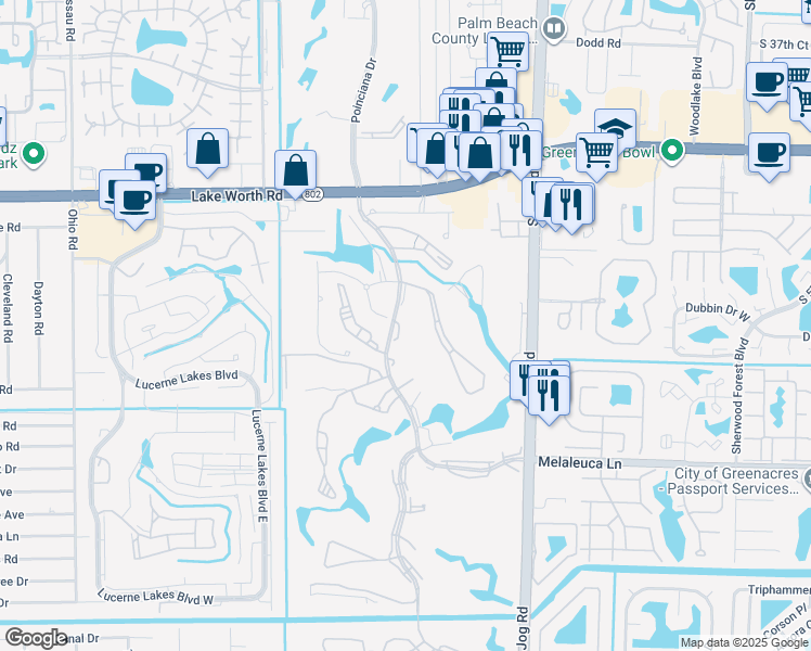 map of restaurants, bars, coffee shops, grocery stores, and more near 4343 Trevi Court in Lake Worth