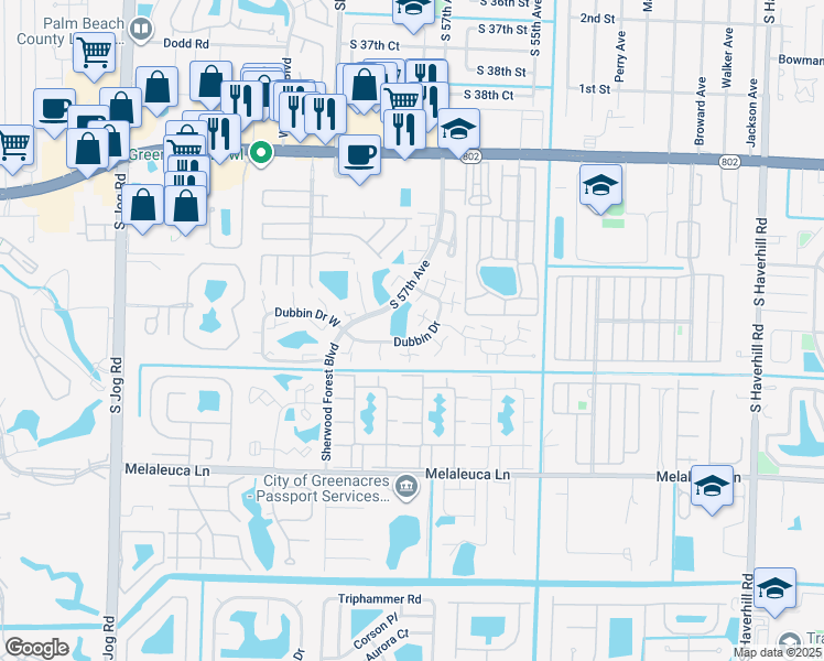 map of restaurants, bars, coffee shops, grocery stores, and more near 1511 15th Lane in Greenacres