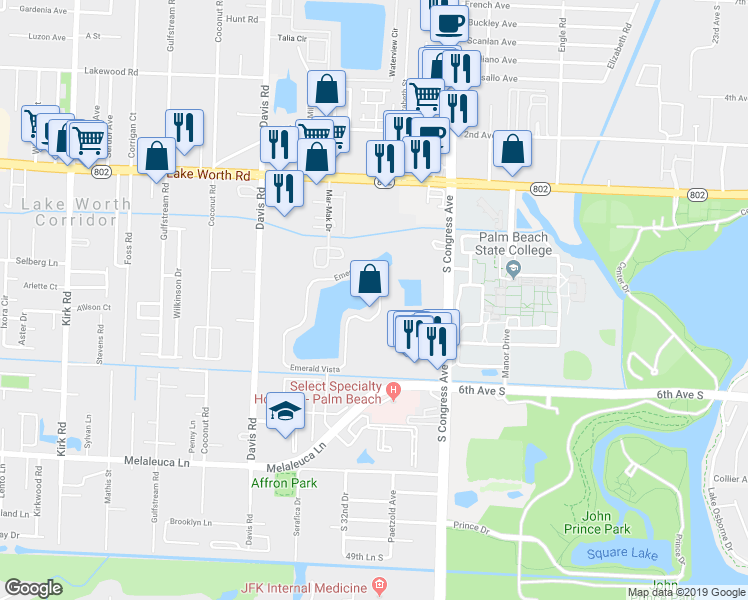 map of restaurants, bars, coffee shops, grocery stores, and more near 4198 Emerald Vista in Lake Worth