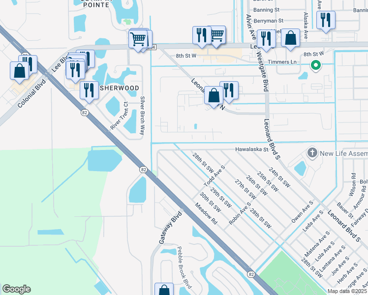 map of restaurants, bars, coffee shops, grocery stores, and more near 2806 Hawalaska Street in Lehigh Acres