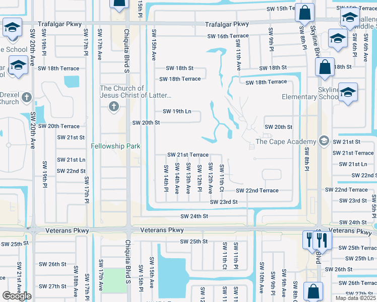 map of restaurants, bars, coffee shops, grocery stores, and more near 1229 Southwest 21st Terrace in Cape Coral