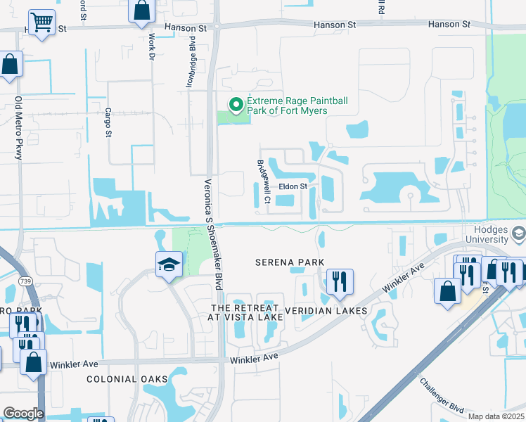 map of restaurants, bars, coffee shops, grocery stores, and more near 3839 Brittons Court in Fort Myers
