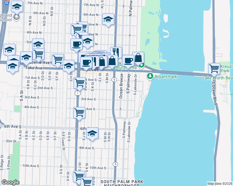 map of restaurants, bars, coffee shops, grocery stores, and more near 218 Federal Highway in Lake Worth Beach