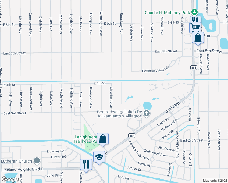 map of restaurants, bars, coffee shops, grocery stores, and more near 316 Cleveland Avenue in Lehigh Acres