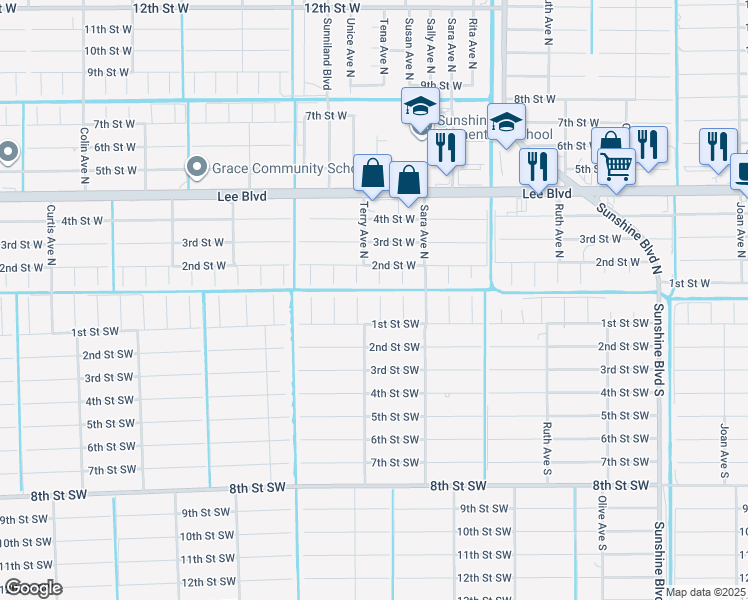 map of restaurants, bars, coffee shops, grocery stores, and more near 50 Tena Avenue South in Lehigh Acres