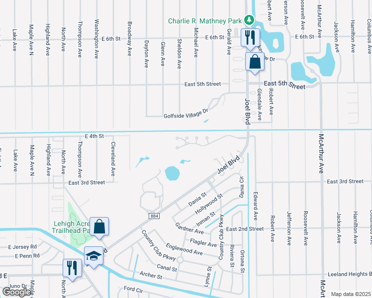 map of restaurants, bars, coffee shops, grocery stores, and more near 4 E Greens Blvd in Lehigh Acres