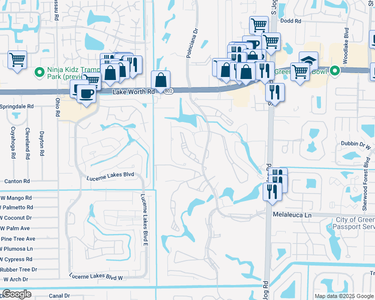 map of restaurants, bars, coffee shops, grocery stores, and more near 4349 Trevi Court in Lake Worth