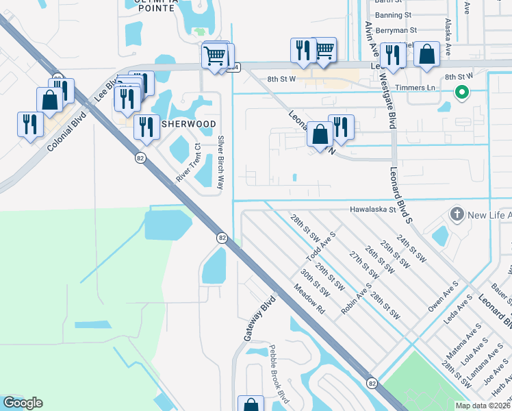 map of restaurants, bars, coffee shops, grocery stores, and more near 2908 Hawalaska Street in Lehigh Acres