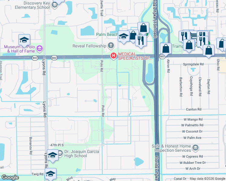map of restaurants, bars, coffee shops, grocery stores, and more near 4503 San Fratello Circle in Lake Worth